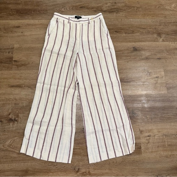 Theory Nadeema Stripe Red and White Wide Crop Wide Leg Capri Linen Pants Size 0 - Picture 3 of 7